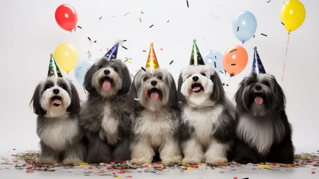 Havanes Dogs with Party Decoration - concept for advertising and postcards. Artificial Art