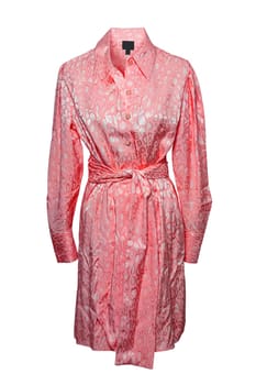 Party dress isolated. Close-up of a beautiful reddish shiny woman girl dress isolated on white background. Clipping path. Festive elegant evening dress.