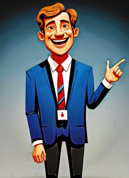 cartoon man showing with finger presenting pointing with hand businessman suit and tie painting art illustration