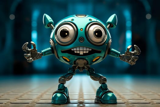 Small cute talented blue robot showing dance moves. Little robot doing excited dancing .AI generated