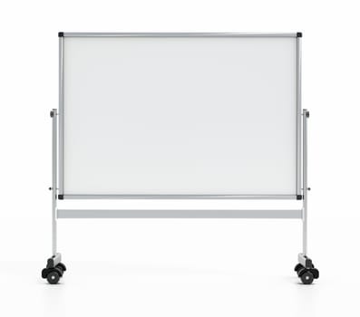 White board on wheels isolated on white background. 3D illustration.