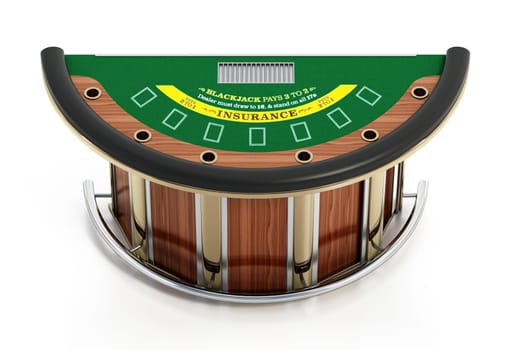 Blackjack table isolated on white background. 3D illustration.