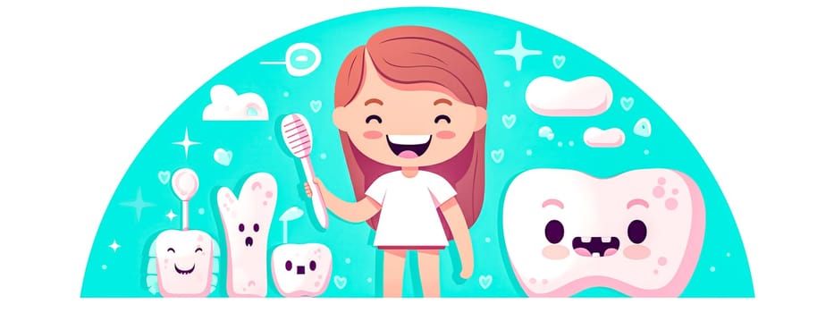children's teeth and gum care with toothbrush and paste.