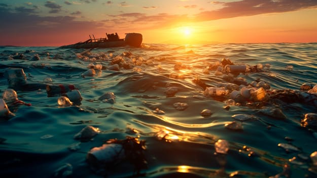 Plastic rubbish pollution in ocean environment.  Ecological catastrophe.AI generated