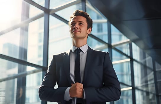 Portrait of successful businessman, ceo. Happy smiling employee at modern office. High quality photo