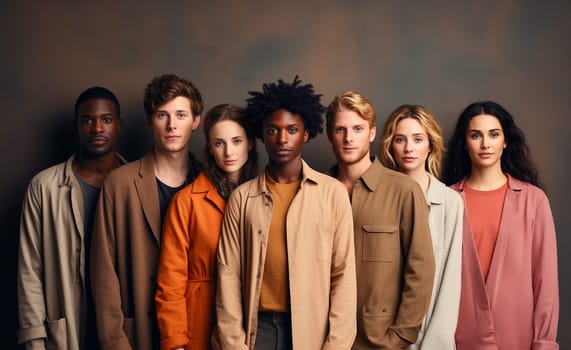 Portrait studio of multiracial young people group. Diversity an tolerance concept. Generative AI.