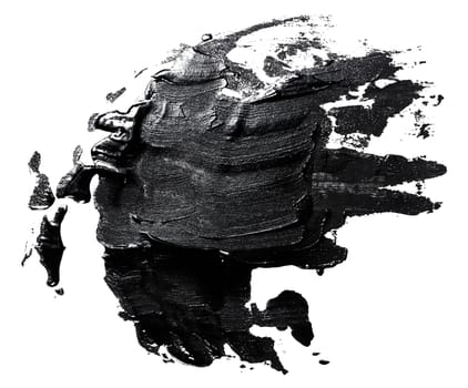 Black paint stroke with bristle brush, swatch isolated on white background