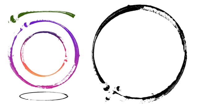 Round black and pink paint imprint on white isolated background