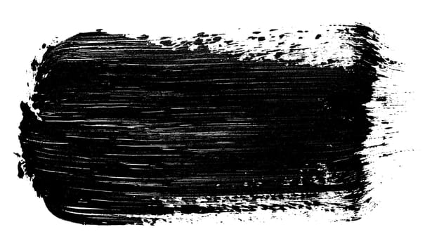 Black paint stroke with bristle brush, swatch isolated on white background