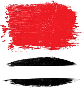 Brush strokes of red and black paint on a white isolated background