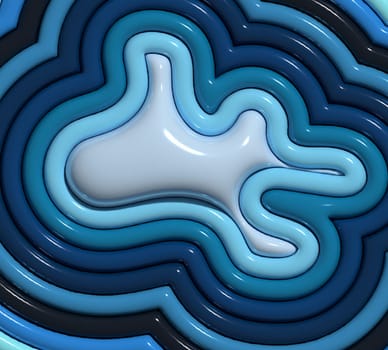Blue shapes with shiny surface, 3D rendering illustration