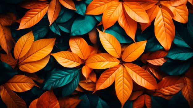 Abstract background of autumn leaves. Colorful autumn background.Top down view.AI generated