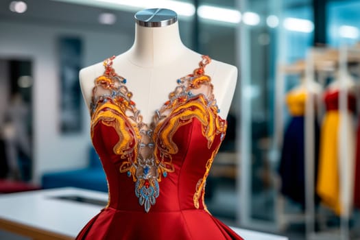 Haute couture luxury dress in a tailor room. AI generated