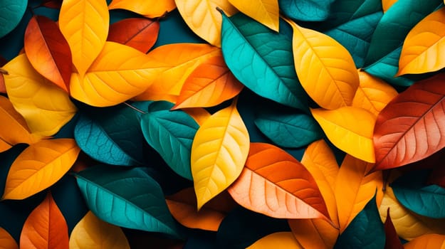 Abstract background of autumn leaves. Colorful autumn background.Top down view.AI generated