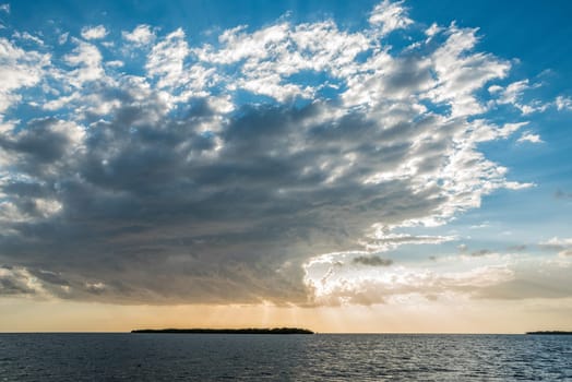 Scenic clouds during sunset over the sea in the Everglades NP, USA