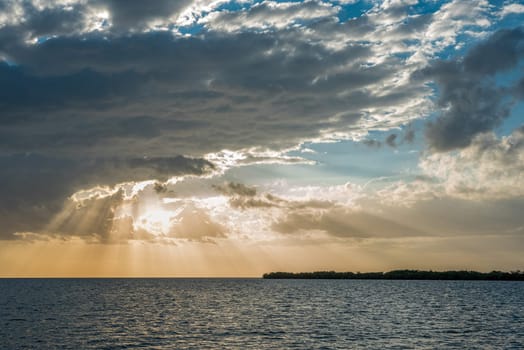 Scenic clouds during sunset over the sea in the Everglades NP, USA