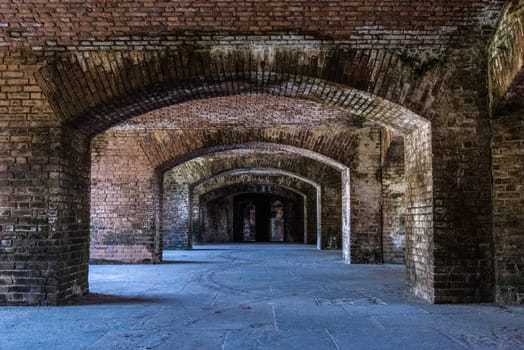 Endless corridors of Fort Jefferson on Dry Tortugas Island, Florida, USA