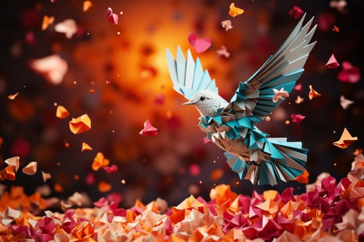 Dove flying from crumpled paper balls, peace and faith, freedom, charity and help concept, humanitarian aid