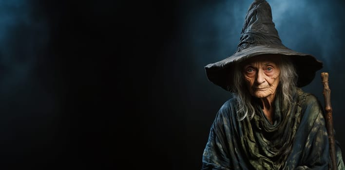 Witch portrait, old wicked and scary, Halloween holiday or Walpurgis Night at the Brocken mountain, Middle ages and witchcraft