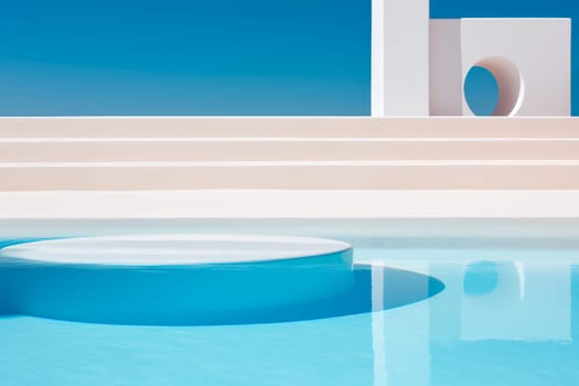 Front view of an minimalist style outdoor swimming pool. An open-air swimming pool with a clear water. AI generated