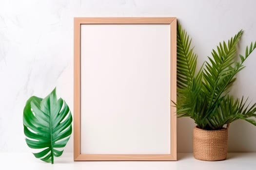 Green house plants and empty frame with blank copy-space on it.AI generated