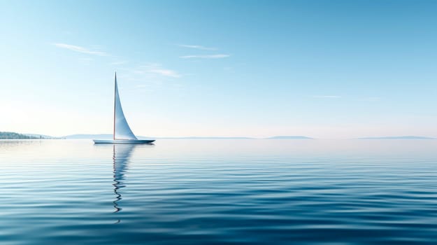Small sailboat at calm sea.Perfect sailing background. Amazing recreational in nature concept . Summer water sport, adventure outdoors.AI generated