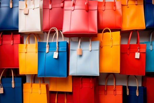 Bag store with leather bags in different colors. AI generated