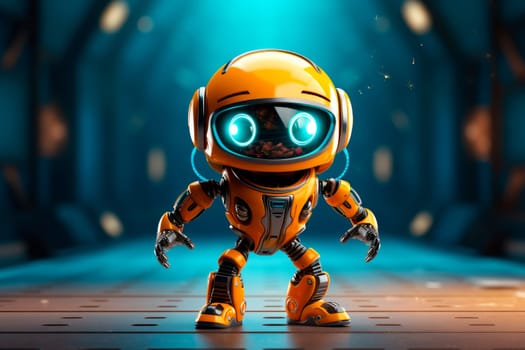 Small cute yellow robot showing dance moves. Little robot doing excited dancing .AI generated