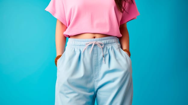 Teenager girl in a baggy clothes, stylish outfit. AI generated