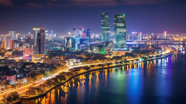 A city's central district with a lively nightlife scene