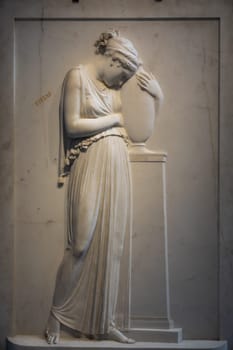 Possagno, Italy - June 2022: funeral sculpture by Antonio Canova. Marble memorial on tombstone