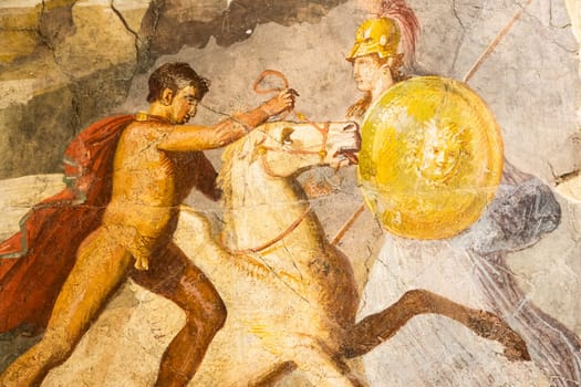 Italy, Pompeii - Roman house interior, antique fresco decoration, ancient wall painting