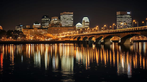 A close-up of city lights reflecting on a river at night