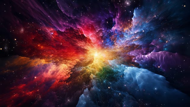 A cosmic explosion of colorful gases and particles in space