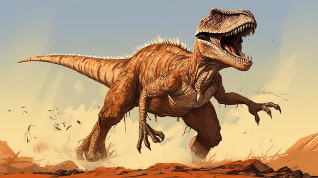 A detailed illustration of a Velociraptor in a hunting stance