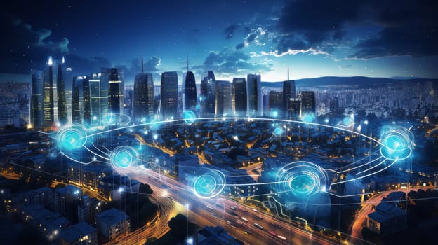 A futuristic cityscape with IoT enabled infrastructure for efficiency