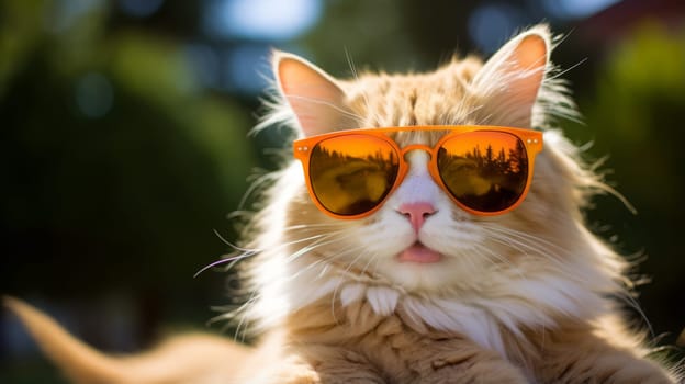 A hilarious cat sporting a pair of oversized sunglasses