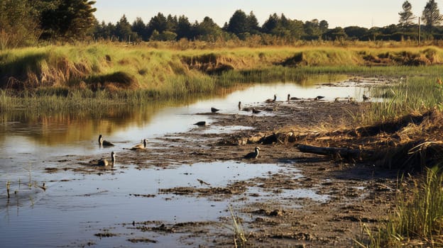 A polluted wetland with wildlife at risk