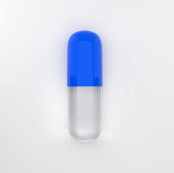 Empty blue and glass capsule, medical pill isolated on white