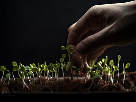 grow fresh small green plants. caring for young seedlings. agriculture. generative AI