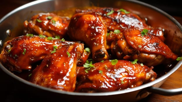 BBQ chicken quarters with a golden glaze, a tempting sight