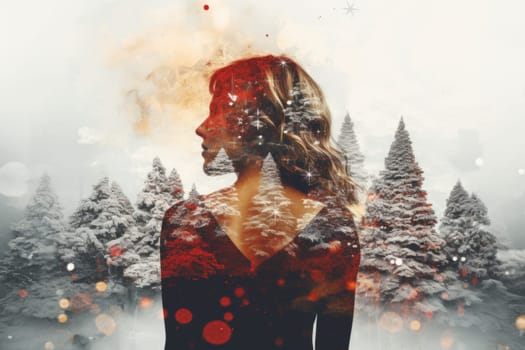 Artful Christmas double exposure concept with overlaid scenes