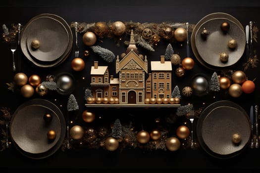 Top flat lay perspective showcasing the elegance of holiday decorations