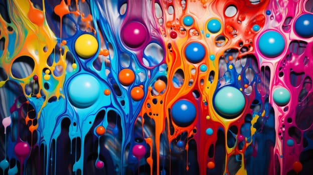 Vibrant splashes and drips forming an eye catching abstract pattern