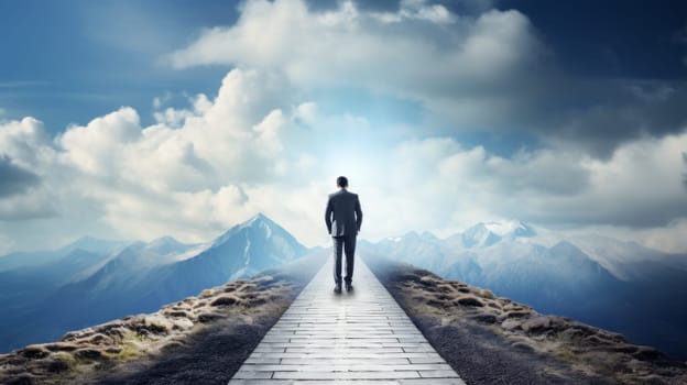 A person cycling on a path toward success