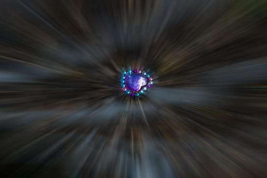 glittering, lost heart behind a fence, center in focus, background blurred