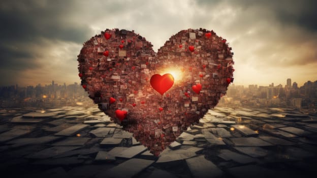 Resilient hearts collage, humanity background reflecting unit