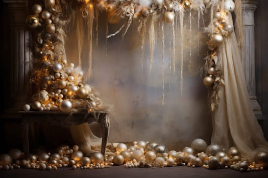 Shimmering and radiant Christmas decor against a backdrop ready for your words