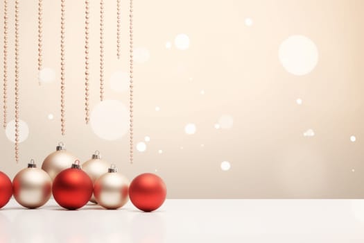 Festive table decorated with red and silver ornaments