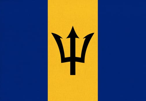 Flag of Barbados on fabric surface. Barbados national flag on textured background. Fabric Texture. Caribbean Islands